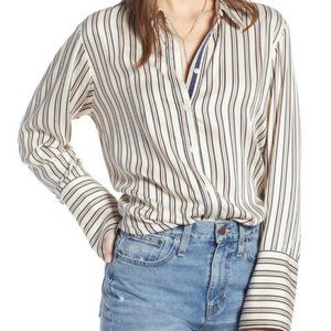 Something Navy striped boyfriend shirt small